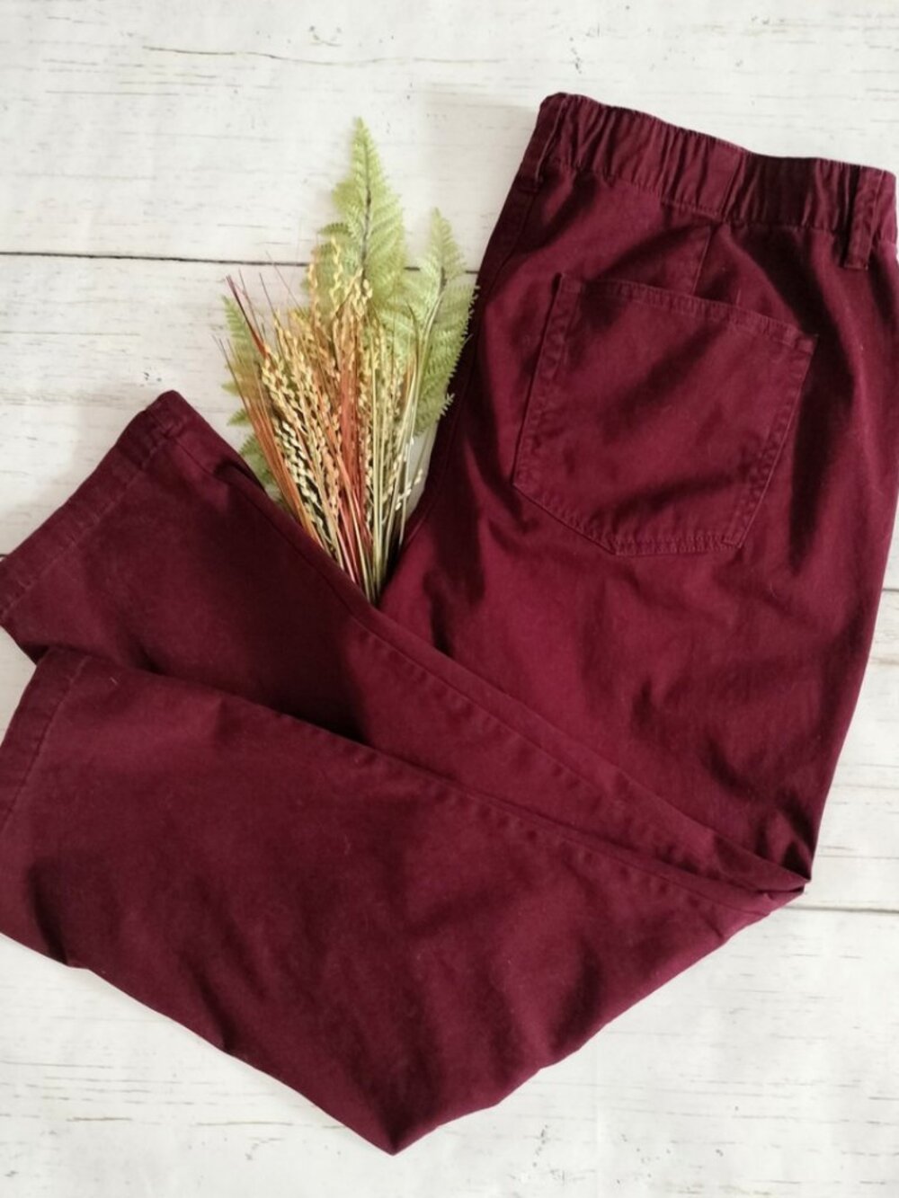 St John's Bay High Rise Ankle Jeans 16W Burgundy Utility Brushed Twill 36x28